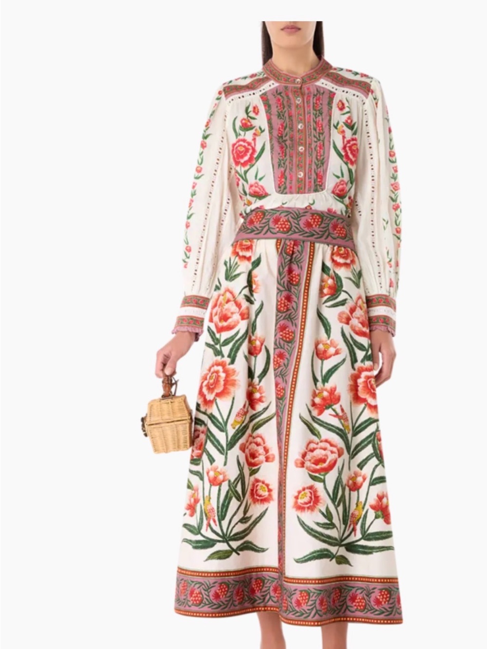 FARM Rio Cream Maxi Skirt with Coral Floral Print - Picture 9 of 12